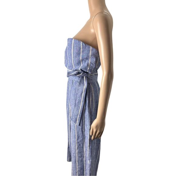 Alice + Olivia Lucie Striped Chambray Strapless Wide Leg Jumpsuit - Picture 3 of 13